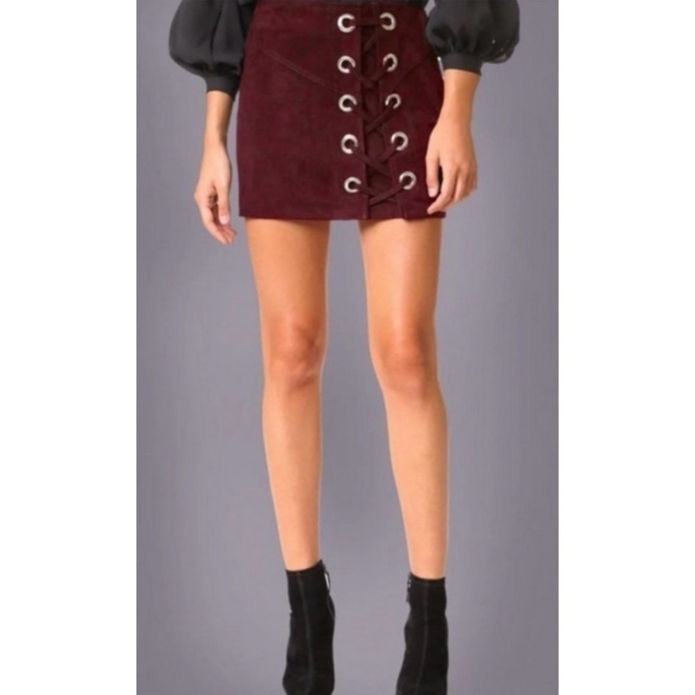 PARKER Suede Lace-Up Monica Skirt in Burgundy